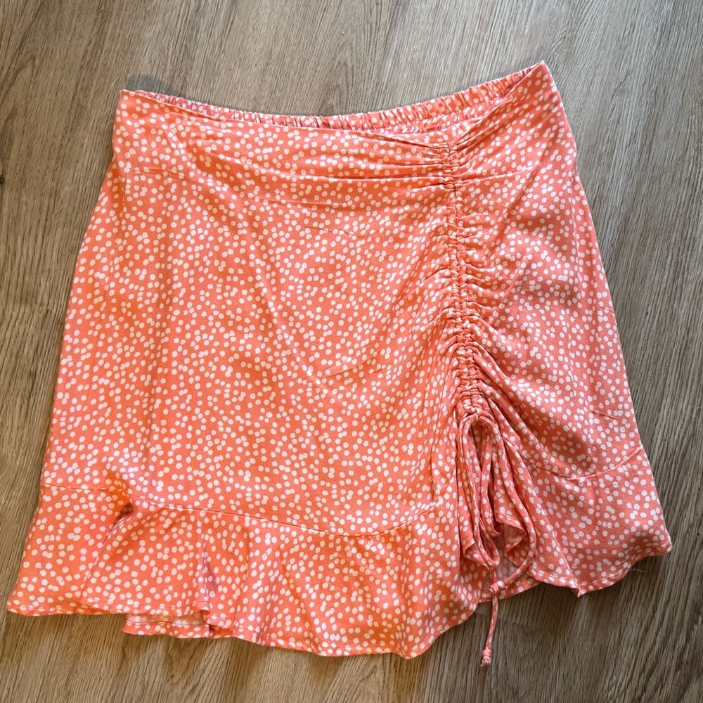 Coral Ruched Midi Skirt